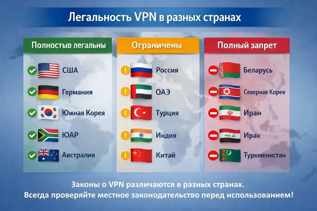 Легальность VPN в разных странах
